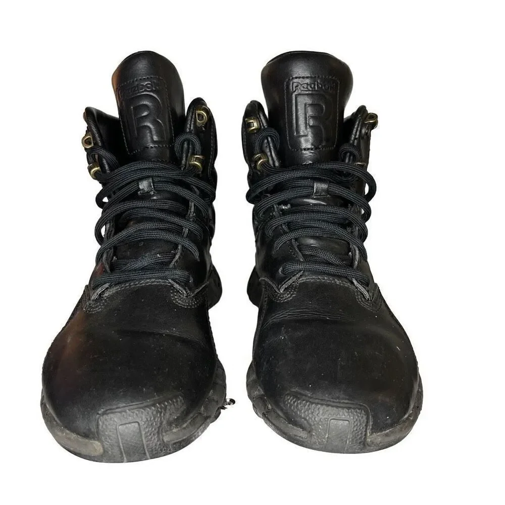 Reebok Zig Tech High Top Black Leather Sneaker Size 5.5